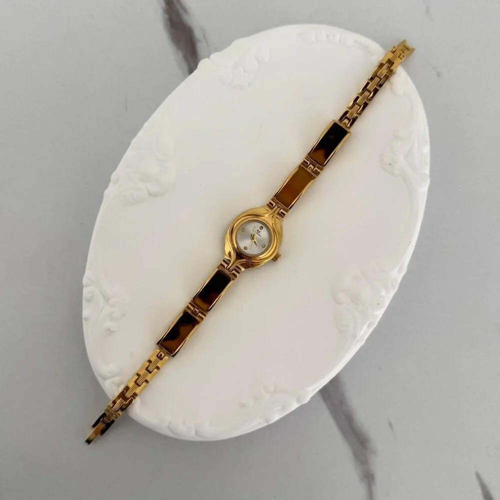 Sku0265 Retro Gold Brown Inserts‎ Women Casual Watch stainless steel + gift bag